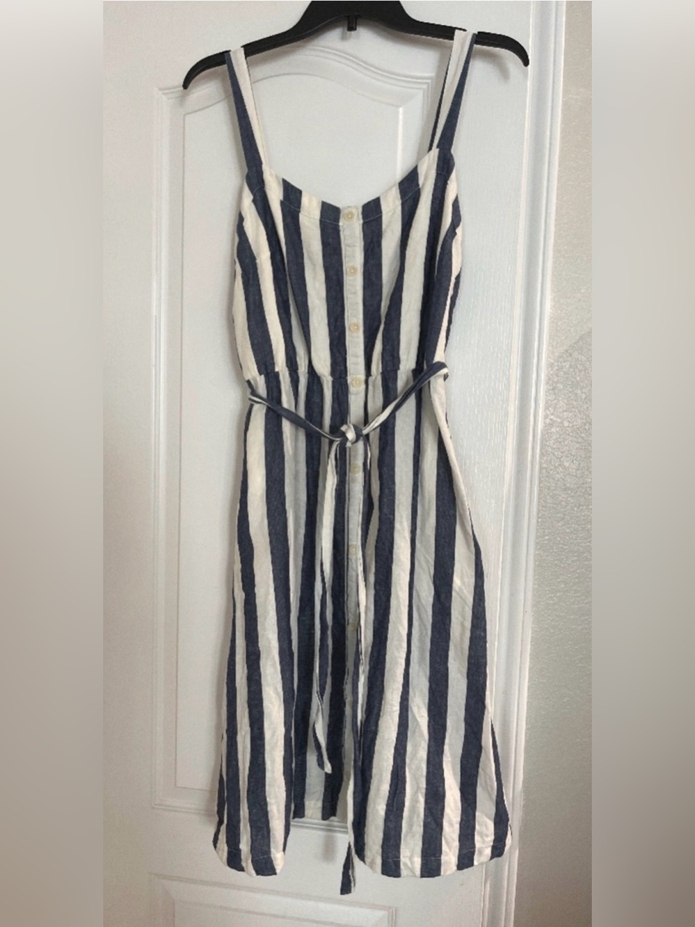Pact Canopy Linen Blend Button-Front Dress Bondi Stripe Size M - Picture 2 of 5